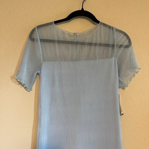 French Connection Saskia Ruched Sheer Yoke Short Sleeve Midi Dress Blue Size S - Picture 4 of 13